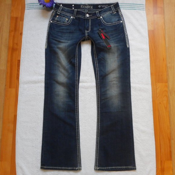 New Rock & Roll Cowgirl Jeans Size 29 Dark Blue Low Rise Boot Cut Denim - Picture 7 of 13